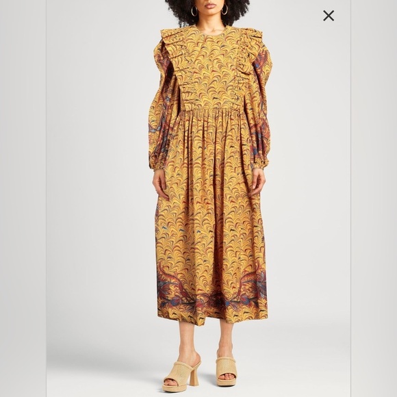 Ulla Johnson Rosina Ruffled Midi Dress in Tiger Eye Size 2 - Picture 3 of 16